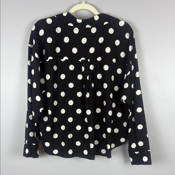 Zara Linen Blend Polka Black and White Wrap Blouse with Long Sleeves Size Large - Picture 11 of 11